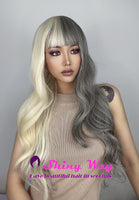 Half blonde half grey long curly wig by Shiny Way Wigs Melbourne VIC