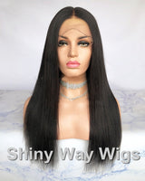 Natural Black Long Silk Straight Virgin Human Hair Lace Wig - Shiny Way Wigs Brisbane