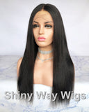 Natural Black Long Silk Straight Virgin Human Hair Lace Wig - Shiny Way Wigs Brisbane QLD