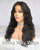 Natural Black Body Wavy Virgin Human Hair Lace Wig - Shiny Way Wigs Brisbane QLD