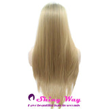 Dark root blonde long straight Lace Front Wig - Shiny Way Wigs Perth