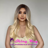 Dark roots natural blonde long wavy wigs by Shiny Way Wigs Melbourne 