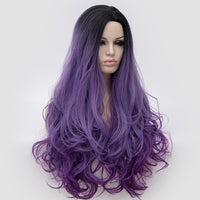 Dark roots purple long costume curly wig by Shiny Way Wigs Sydney NSW