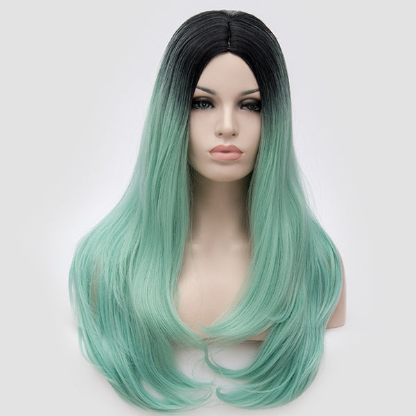 Dark roots light green long curly wig by Shiny Way Wigs Brisbane QLD