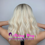 Dark Roots White Blonde Short Lace Front Wig - Shiny Way Wigs Brisbane