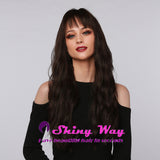 Natural dark brown full fringe long curly wig by Shiny Way Wigs Sydney