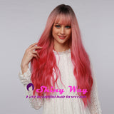 Fade pink dark roots long wavy wig by Shiny Way Wigs Melbourne VIC