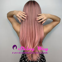 Dark roots natural warm pink long wig by Shiny Way Wigs Melbourne VIC