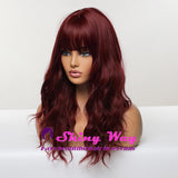 Natural burgundy red long curly wig by Shiny Way Wigs Melbourne VIC