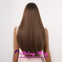 Full fringe dark roots light brown long wig Shiny Way Wigs Brisbane