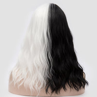 Half black half white long wavy costume wig by Shiny Way Wigs Sydney