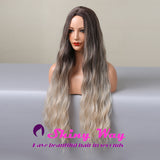 Best selling dark roots white blonde long wigs by Shiny Way Wigs Perth