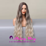Best selling dark roots white blonde long wigs by Shiny Way Wigs Perth