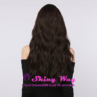 Natural dark brown full fringe long curly wig by Shiny Way Wigs Sydney