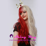 Half blonde half red long curly wig by Shiny Way Wigs Brisbane QLD