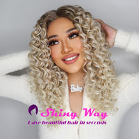 Dark Roots Blonde Tight Curly Lace Front Wig - Shiny Way Wigs Brisbane