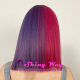 Half purple half pink straight wig by Shiny Way Wigs Gold Coast QLD