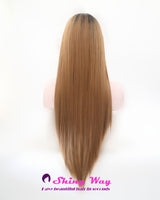 Dark Roots Brown Long Silk Straight Lace Wig - Shiny Way Wigs Perth