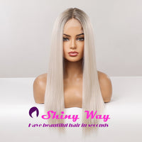Dark Roots Platinum Blonde Long Lace Front Wig - Shiny Way Wigs Sydney