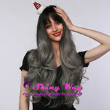 Ash colour dark roots long curly wig by Shiny Way Wigs Adelaide SA