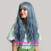 Super natural ash blue long curly fashion wig by Shiny Way Wigs Perth