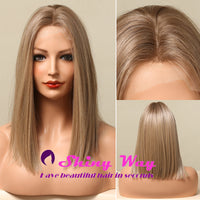 Dark Roots Ash Blonde Short Lace Front Wig - Shiny Way Wigs Sydney NSW