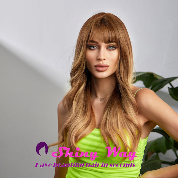 Natural golden colour long wavy wigs by Shiny Way Wigs Gold Coast QLD