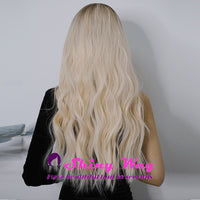 Super natural white blonde dark roots fashion wig by Shiny Way Wigs