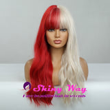 Half blonde half red long curly wig by Shiny Way Wigs Brisbane QLD