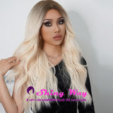 Super natural white blonde dark roots fashion wig by Shiny Way Wigs