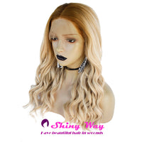 Blonde with Dark Roots Short Curly Lace Front Wig at Shiny Way Wigs