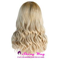 Blonde with Dark Roots Short Curly Lace Front Wig at Shiny Way Wigs
