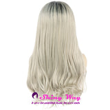 Platinum Blonde with Dark Roots Long Wavy Lace Wig at Shiny Way Wigs