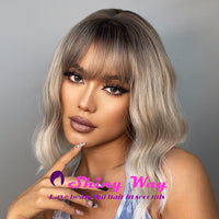 Ash silver blonde curly wig by Shiny Way Wigs Melbourne 