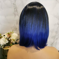 Blue with dark roots short bob wig by Shiny Way Wigs Melbourne VIC