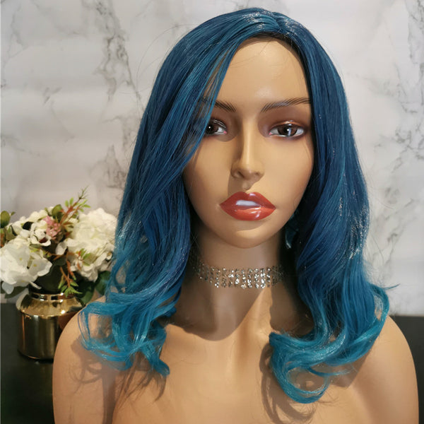 Blue with dark roots long wavy costume wig by Shiny Way Wigs Melbourne