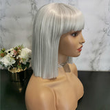 Natural silver full fringe short bob wig by Shiny Way Wigs Brisbane 