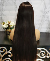 Natural dark brown long straight fashion wig by Shiny Way Wigs Perth