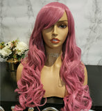 Pink long curly costume wig by Shiny Way Wigs Brisbane QLD