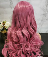 Pink long curly costume wig by Shiny Way Wigs Brisbane QLD