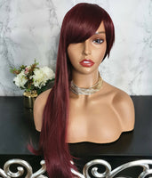 Natural cherry red long straight fashion wig by Shiny Way Wigs Perth 