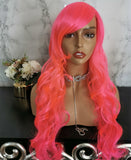 Hot pink long curly costume wig by Shiny Way Wigs Melbourne VIC