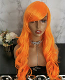 Bright orange long curly costume wig by Shiny Way Wigs Melbourne VIC