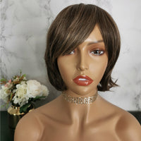 Brown with blonde highlights short wig by Shiny Way Wigs Melbourne VIC
