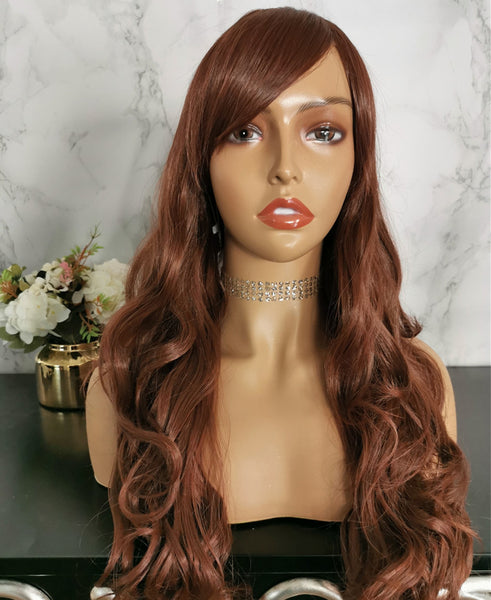 Natural ruby red long curly costume wig by Shiny Way Wigs Sydney NSW