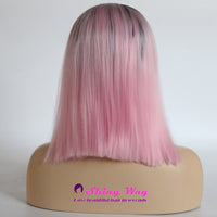 Dark Roots Pale Pink Short Straight Lace Wig - Shiny Way Wigs Brisbane