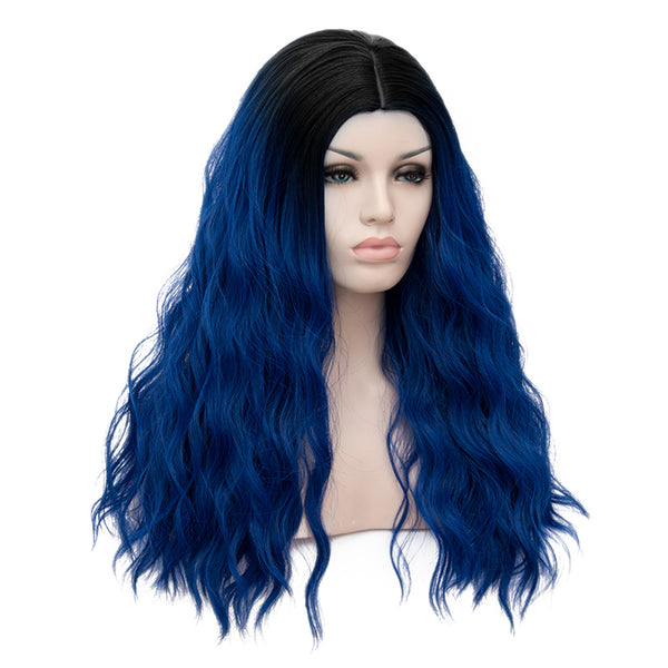 Dark roots black blue long wavy costume wig by Shiny Way Wigs Perth