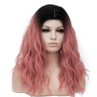 Dark roots warm pink long curly wig by Shiny Way Wigs Melbourne VIC