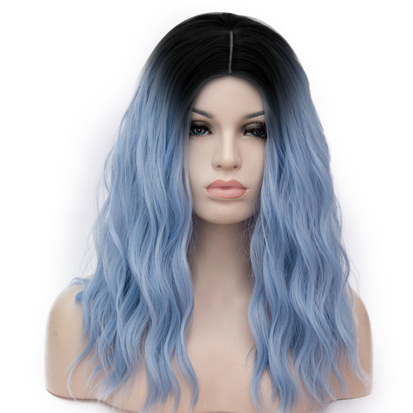Dark roots deep blue long curly wig by Shiny Way Wigs Sydney NSW