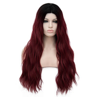 Dark roots cherry red long curly costume wig by Shiny Way Wigs Sydney